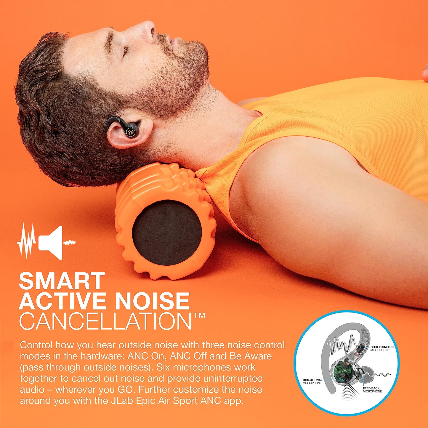 JLab Epic Air Sport ANC Gen 2 True Wireless Bluetooth Earbuds, Headphones for Working Out, IP66 Sweatproof, 15-Hour Battery Life +55-Hour Charging