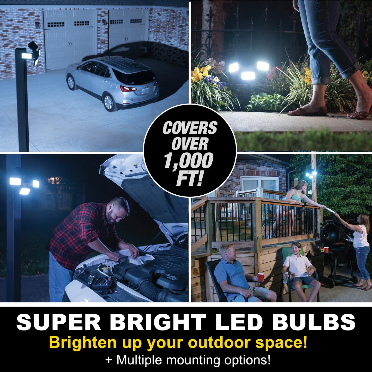 Bell+Howell Bionic Flood Light ASON TV, Solar Lights Outdoor Waterproof- 50% Brighter 108 COB-LED's w/Motion Sensor 180° Swivel, Adjustable Panels