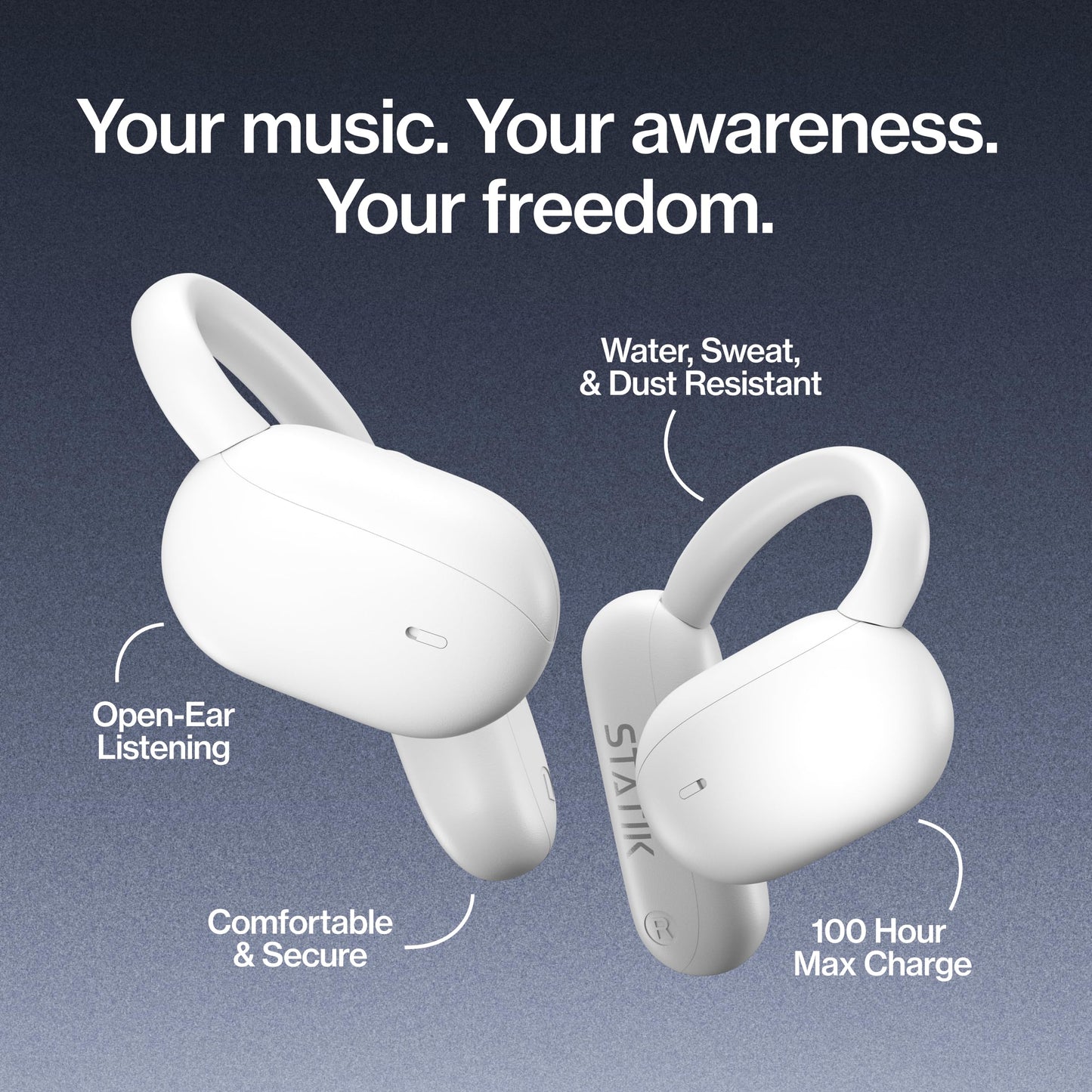 Statik Aktive Open Ear Bluetooth Earbuds - Wireless Earphones, Fast Charging & 10 Hours Long Lasting Battery, Comfortable Secure Fit, IPX5 Water…