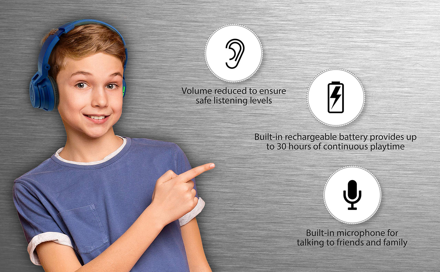 eKids Wireless Bluetooth Kids Headphones with Microphone, Portable Volume Reduced to Protect Hearing Rechargeable Battery, Adjustable Kids Headband…