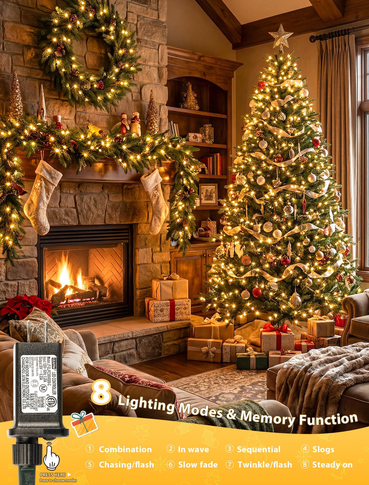 Hopolon String Lights Indoor Outdoor, 33 FT 100 LED Christmas Lights Waterproof, Connectable Green Wire Twinkle Fairy Lights Plug in for Wedding Party