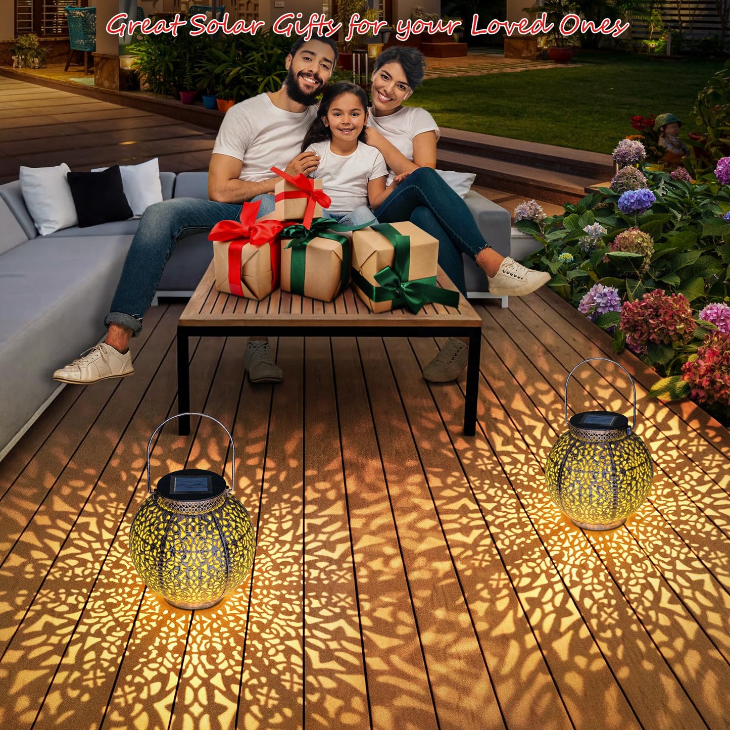2Pack Solar Outdoor Lanterns Waterproof, Garden Gifts for Mom, Rose Solar Garden Decor , Warm White Table Lights for Yard Art, Porch, Mothers Day