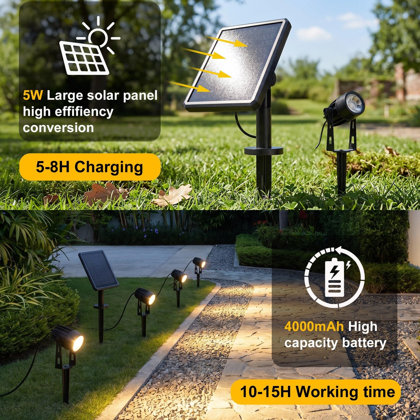pearlstar Solar Spot Lights Outdoor Palm Tree Uplights 4pack 2-in-1 Stake&Wall Mounted Landscape Spotlights IP65 Waterproof for Flag Pool Yard Garden