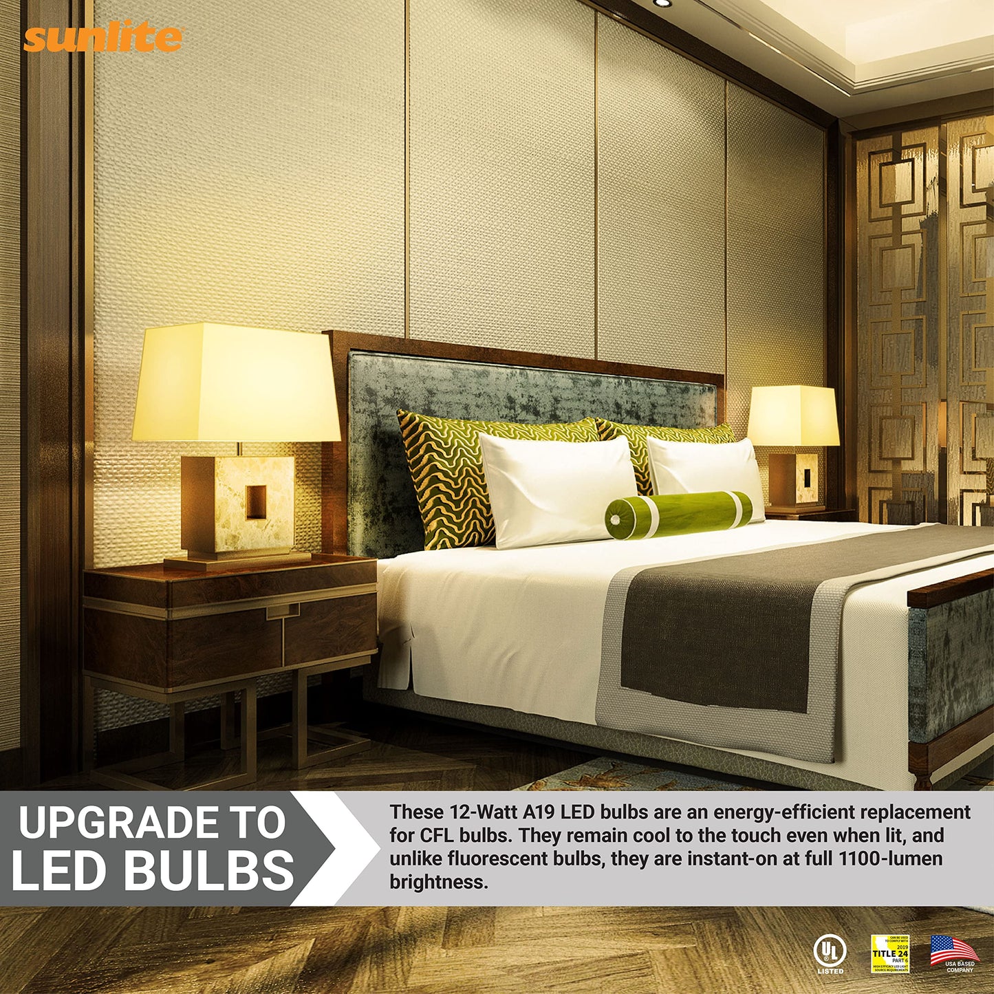 Sunlite 82100 LED A19 Light Bulb, 12 Watts (75 Watts Equivalent), 1100 Lumens, 120 Volts, Dimmable, GU24 Base, 90 CRI, Title-24 Compliant, UL Listed