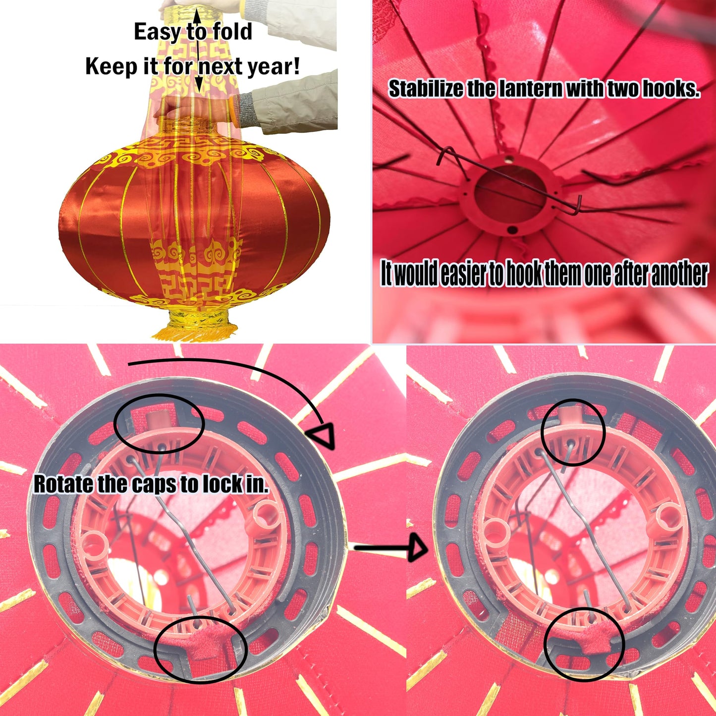 Large Chinese Lantern, Red Traditional Hanging Lamp Shade China New Year Spring Festival Decoration Cloth Lighting (16'')