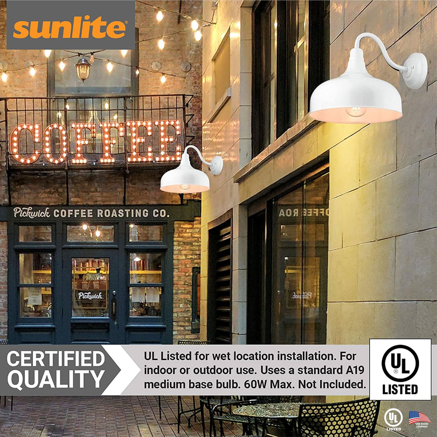 Sunlite 46068-SU Gooseneck Rustic Barn Light Fixture, Wall Mount, Medium Base (E26) Socket, Standard A19 Bulb Required (60W Max), 12 Inch, Indoor