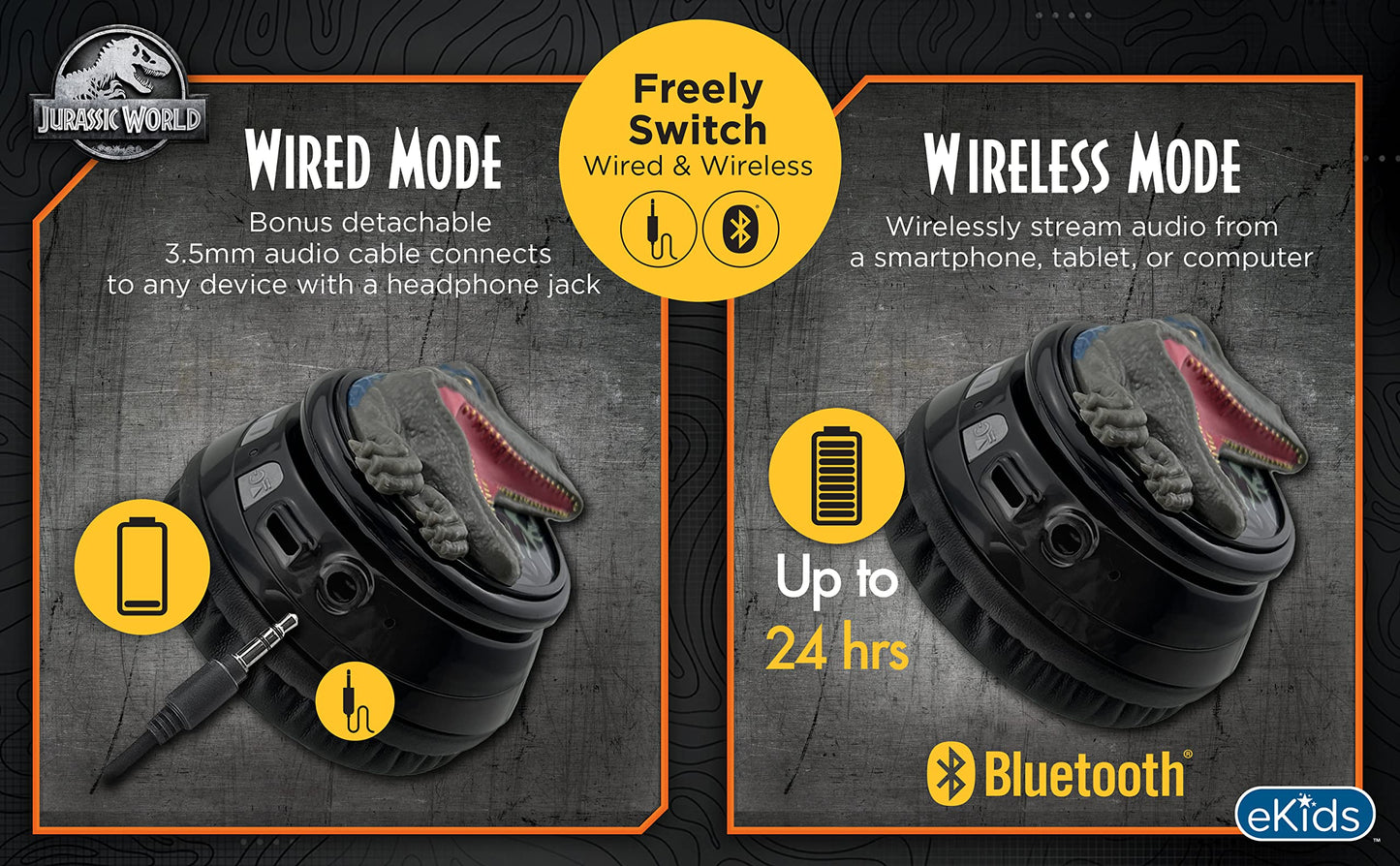 Jurassic World Bluetooth Headphones for Kids, Wireless Headphones