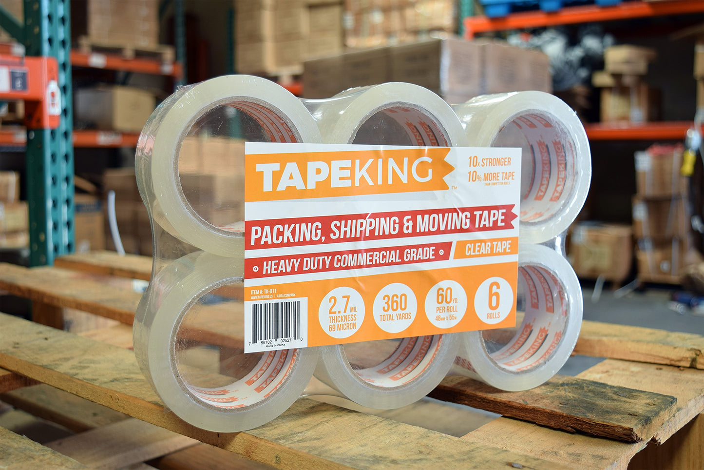 Tape King Clear Packing Tape - 60 Yards Per Roll (Pack of 6 Rolls) - Stronger & Thicker 2.7mil, Heavy Duty Adhesive Industrial Depot Tapes for Moving