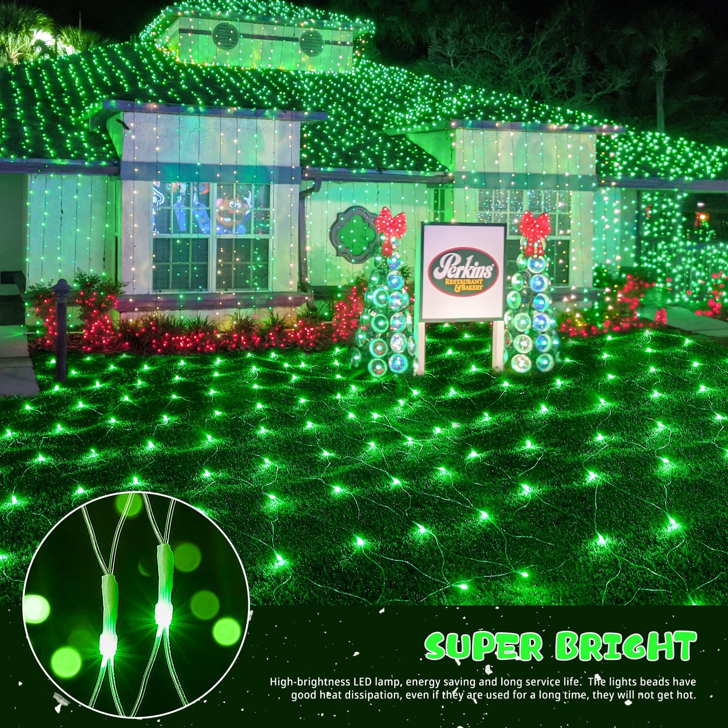 oopswow 9.8ft x 6.6ft 192 LED Christmas Net Lights,8 Modes 30V Low Voltage Mesh Fairy String Lights for Christmas Trees, Bushes, Wedding, Garden