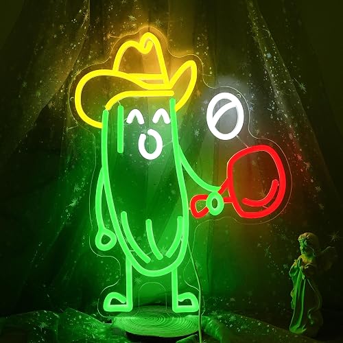 JLEWUINH Funny Cucumber Neon Sign for Wall Decor Ping Pong Neon Light Striking Cowboy Hat Light Up Sign Interesting Sport Led Light Sign for Classroom