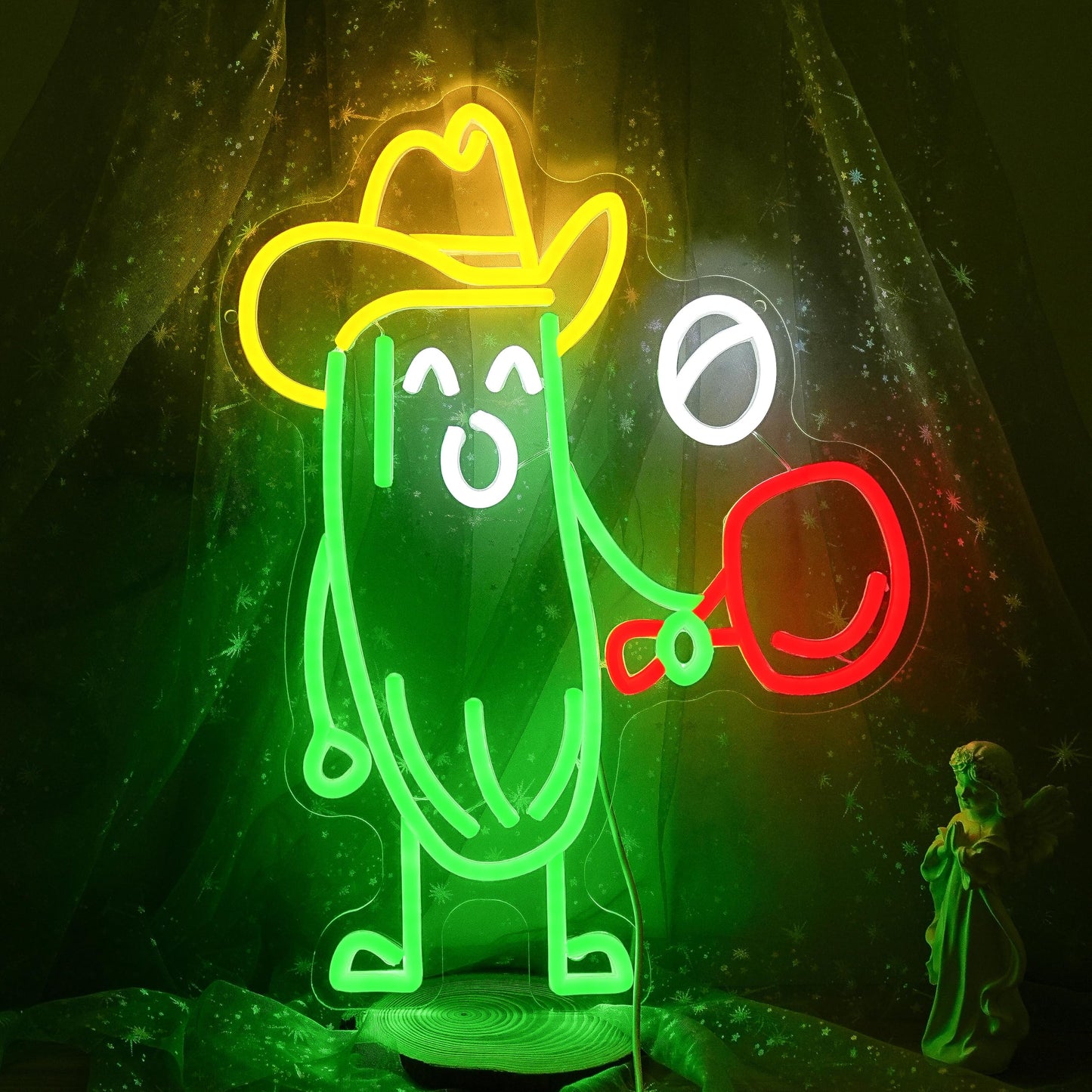 JLEWUINH Funny Cucumber Neon Sign for Wall Decor Ping Pong Neon Light Striking Cowboy Hat Light Up Sign Interesting Sport Led Light Sign for Classroom
