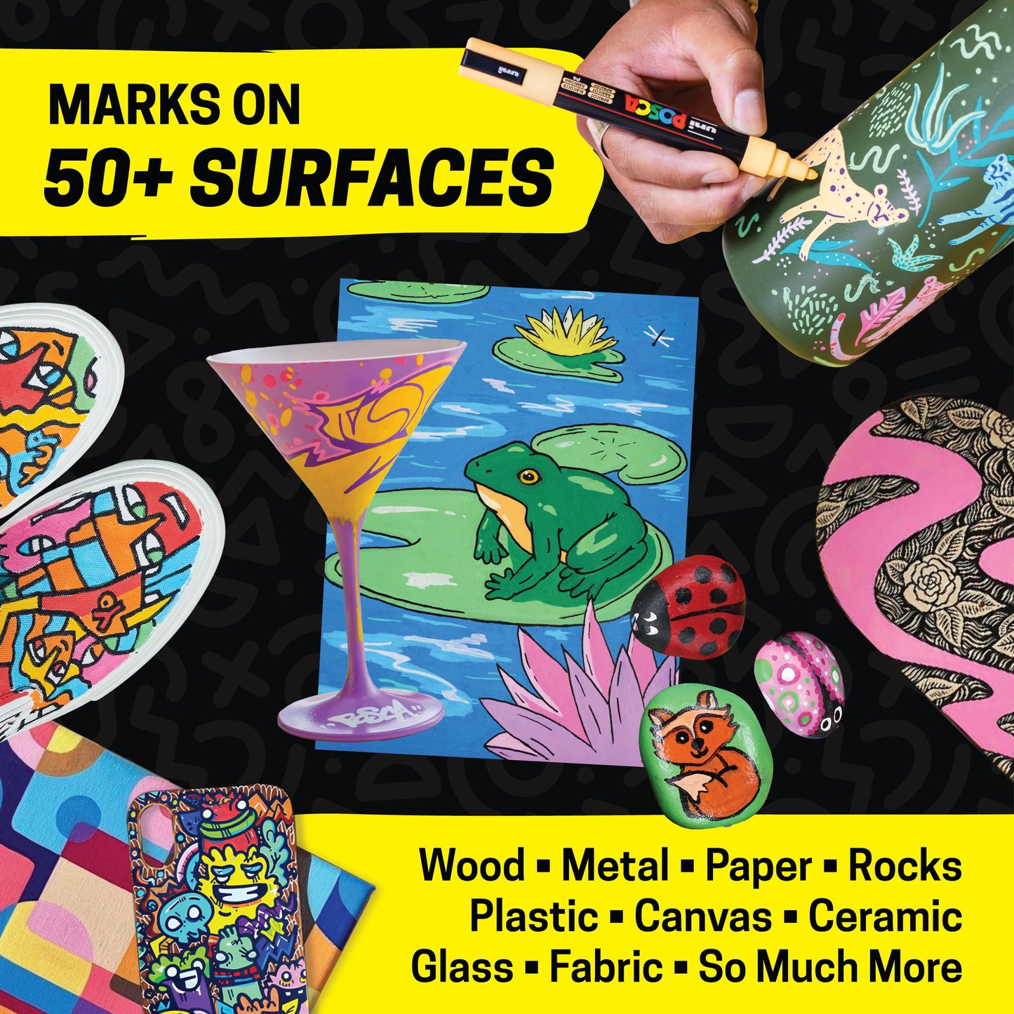 Uni Posca Paint Markers, 5M Medium Acrylic Markers with Reversible Tips, Artist Recommended For Gifts, Decorations, Fabric, Metal, Glass, Wood