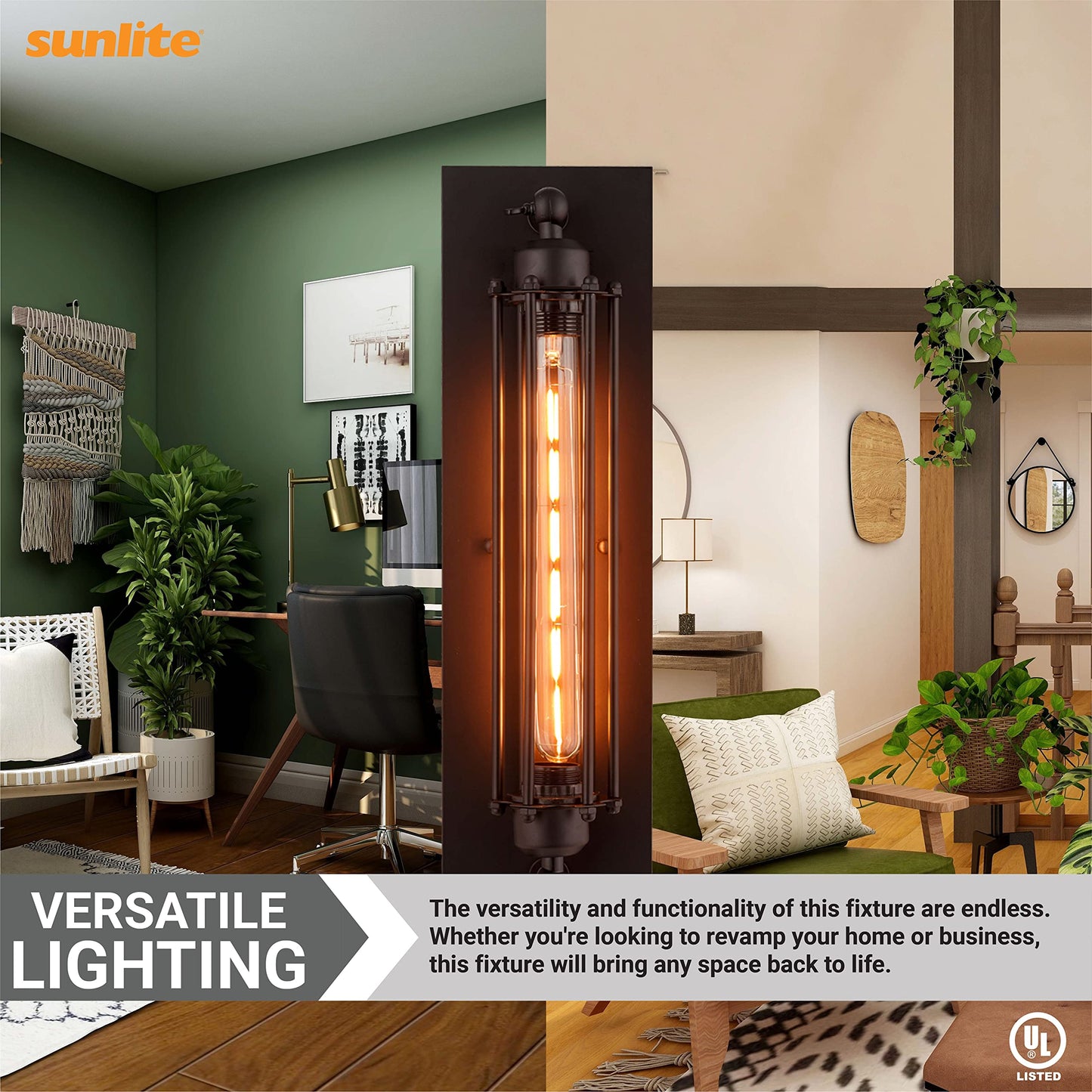 Sunlite 07038-SU Vintage-Inspired Tubular Cage Wall Sconce, Steampunk Industrial Light, Antique Style Metal Fixture, Medium Base Socket (Bulb Not