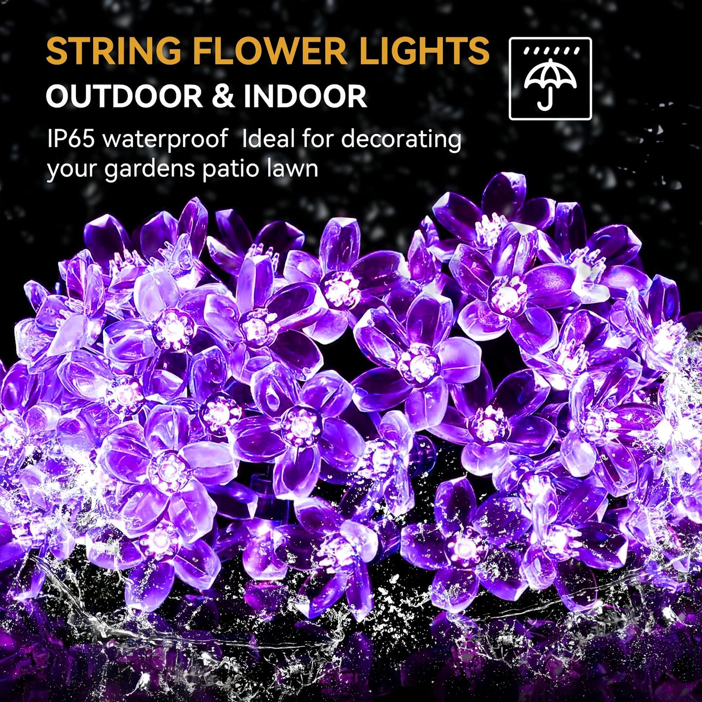 Clearhill Solar Cherry Flower Light, 39.4ft/12M, 100 Lights, Purple Light,8 Modes LED Outdoor Waterproof Fairy Tale lamp, Garden Fence, Courtyard