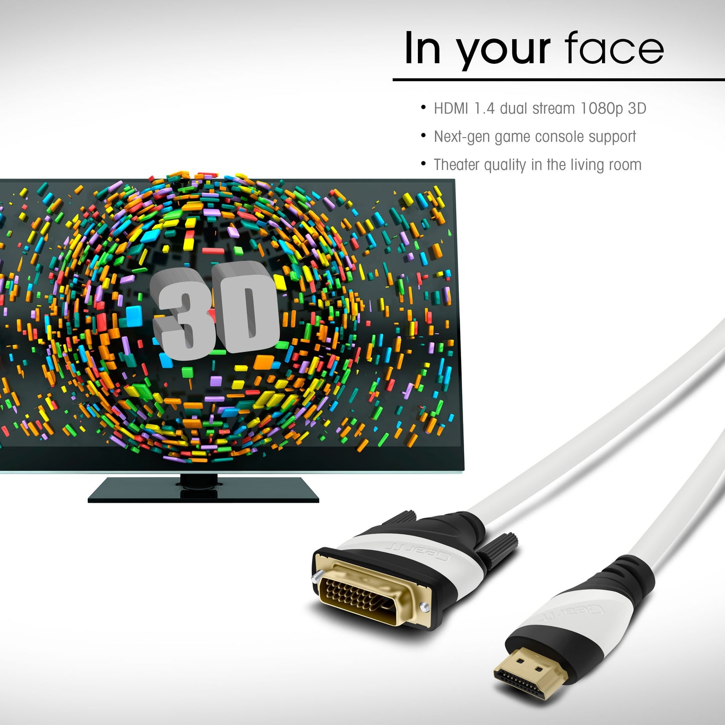 25 Ft HDMI to DVI Cable, GearIT HDMI to DVI 25 FT High Resolution 1080P CL2 Rated High Speed Bi-Directional HDMI to DVI Cable, Black