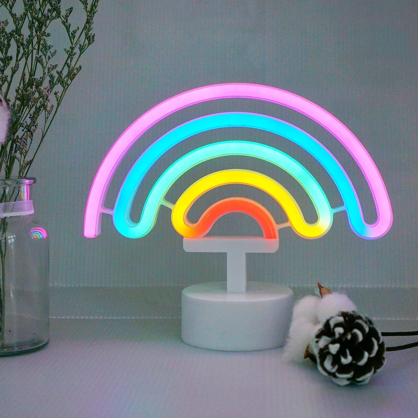 Miaro Rainbow Neon Sign, Cute Good Luck Rainbow Night Light, Battery Operated Wall Decor Lamp for Girls, Chistmas,Birthday Party,Wedding, Kids Room
