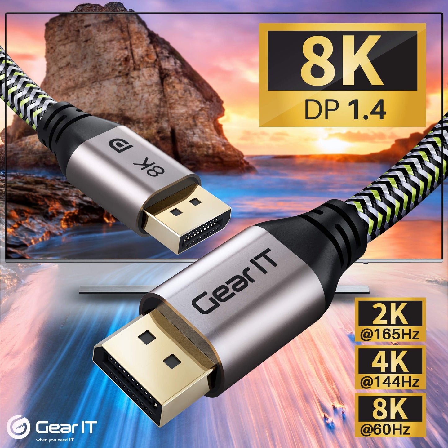 GEARit DisplayPort to DisplayPort Cable 1.4 (8K@60Hz, 4K@144Hz, 2K@165Hz), 3.3 Feet, 1 Pack