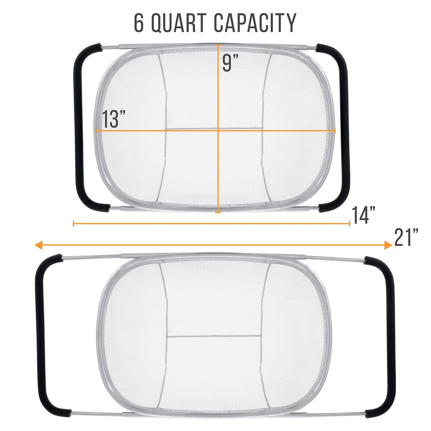 U.S. Kitchen Supply 6-Quart Collapsible Stainless Steel Colander with Expandable Handles – Fine Mesh Strainer for Kitchen