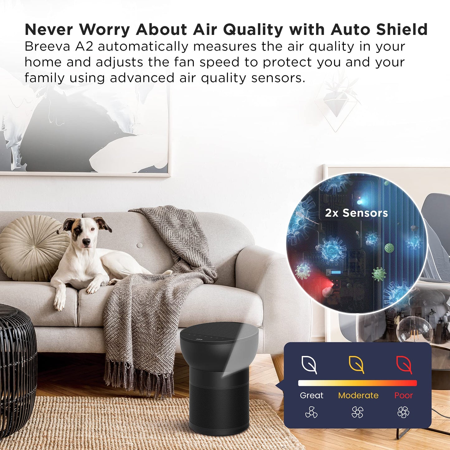 TCL Breeva A2 Air Purifiers for Home Bedroom with Ionizer Up to 441 ft², Auto Mode, H13 True HEPA Filter, 26db Quiet Air Cleaner Filter 99.97%