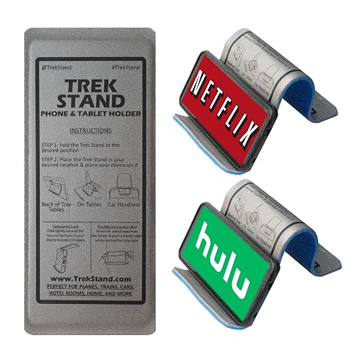 DTLgear Trek Stand Flexible Phone and Small Tablet Holder for Airplane, Office, Desk, Treadmill, Hotel, Kitchen, Plane Travel Essentials