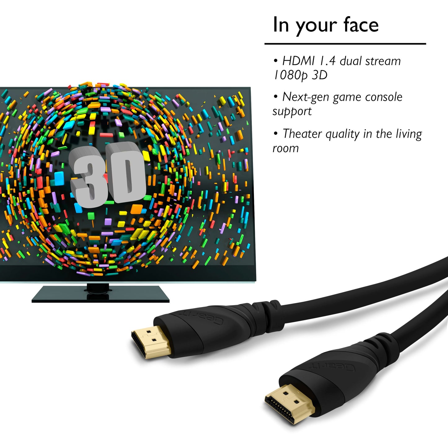 15 Ft HDMI Cable, GearIT 3-Pack Pro Series HDMI Cable 15 Feet High Speed Ethernet 4K Resolution 3D Video and ARC Audio Return Channel HDMI Cable