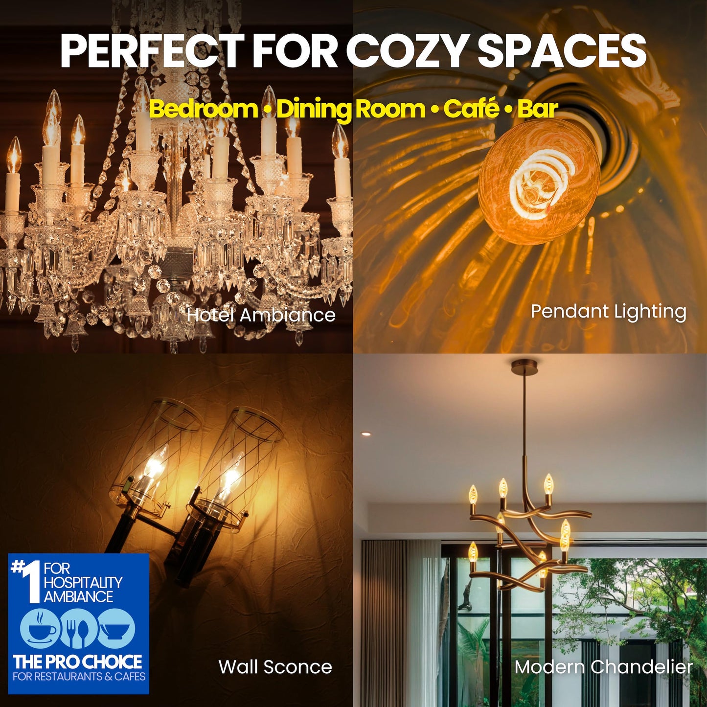 LafoHome TimelessGlow 12 Pack Dimmable B11 LED Candelabra Bulb 3W 25W Equivalent Warm Amber 2000K E12 Base CRI80 Amber Glass Spiral Filament ETL FCC