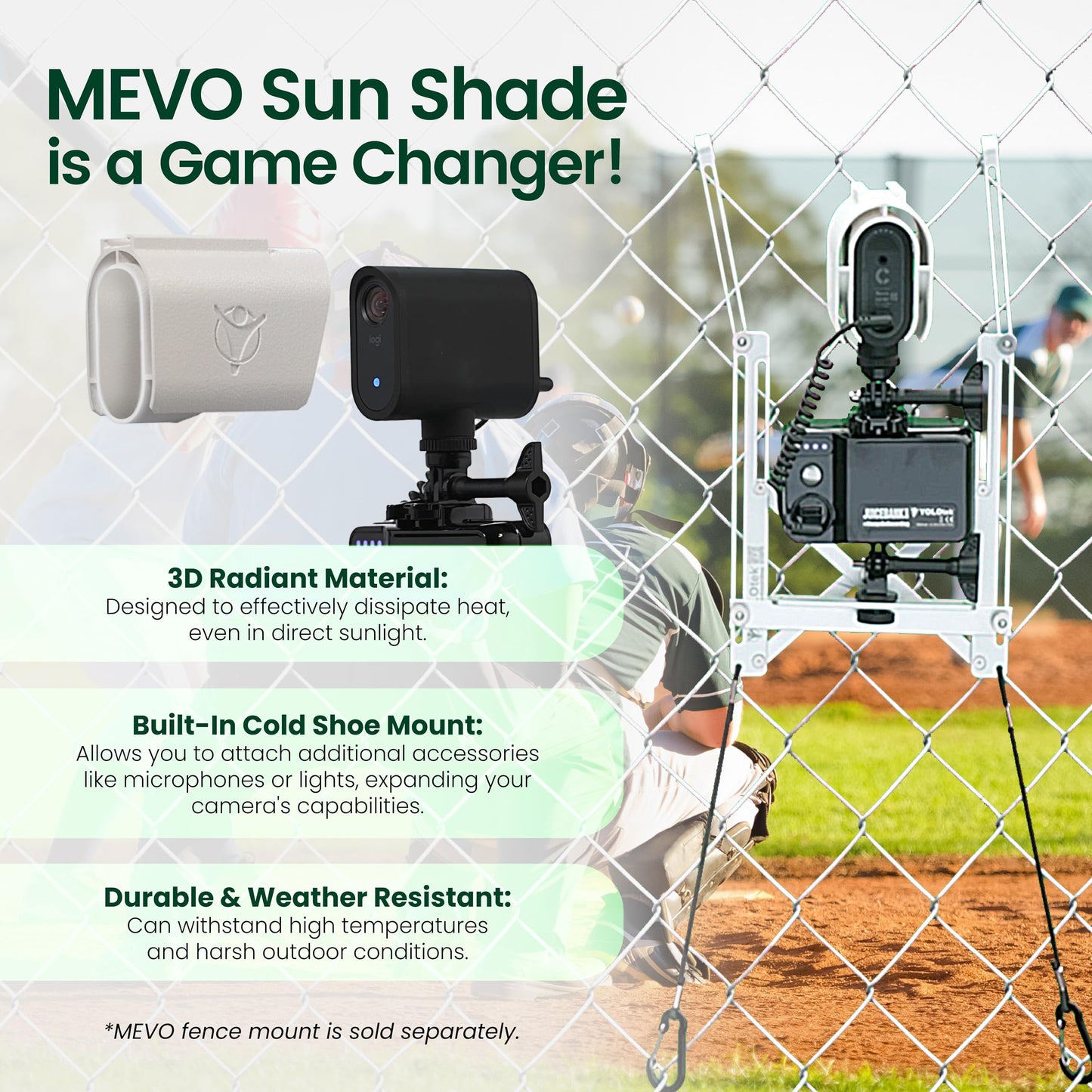 YOLOtek Veteran Owned - Sun Shade for MEVO Start Camera by Logitech - 3D Radiant Design Blocks Sun & Prevents External Overheating for Outdoor Filming