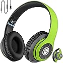iJoy Bluetooth Headphones Over Ear, Wireless and Wired Foldable Headset Built-in Microphone, FM, Micro SD Card Slot - (Green) Adults Kids Men Women