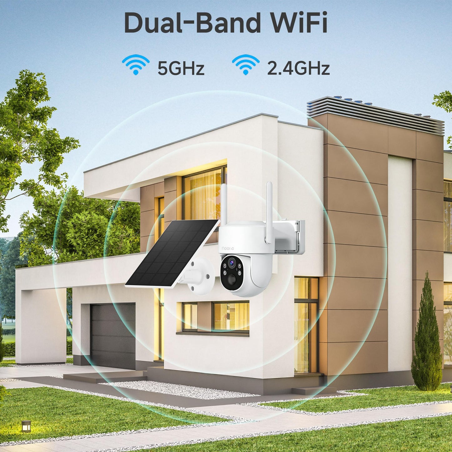 Noorio Solar Security Cameras Wireless Outdoor, 5G & 2.4G WiFi Cameras for Home Security, 1080P Battery Powered Outdoor Camera, No Monthly Fee