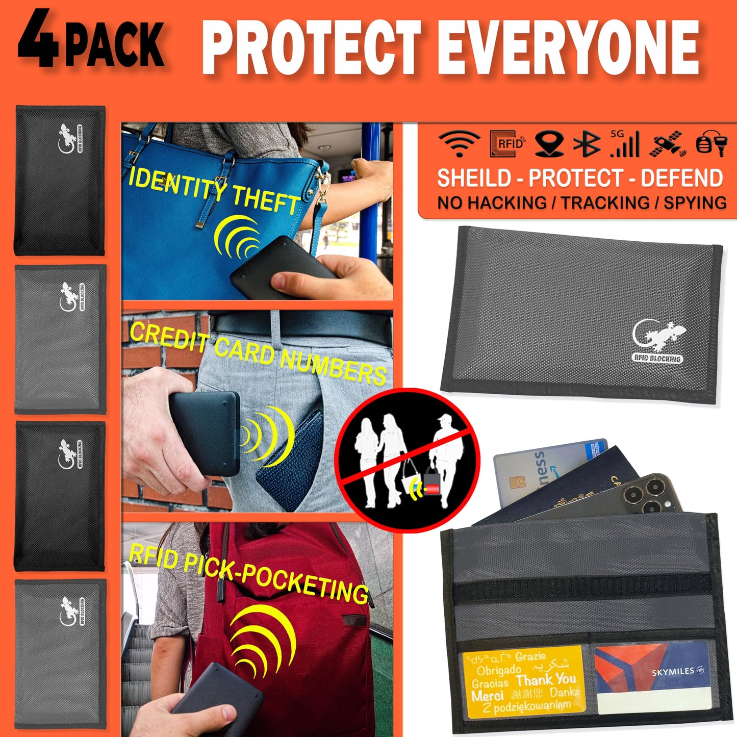 4 Faraday Bag Anti-Tracking GPS RFID Car Key Signal Blocker Wallet Shielding Pouch Protective Case for Cell Phone Car Key FOB, Data Privacy