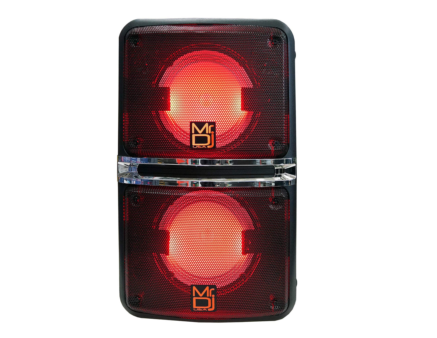 Mr. Dj GO PACK Dual 6.5" Portable Outdoor Speaker BUILT-IN Bluetooth, USB/Micro SD Card Reader, with Rechargeable Battery & LED Accent Lighting 1200W