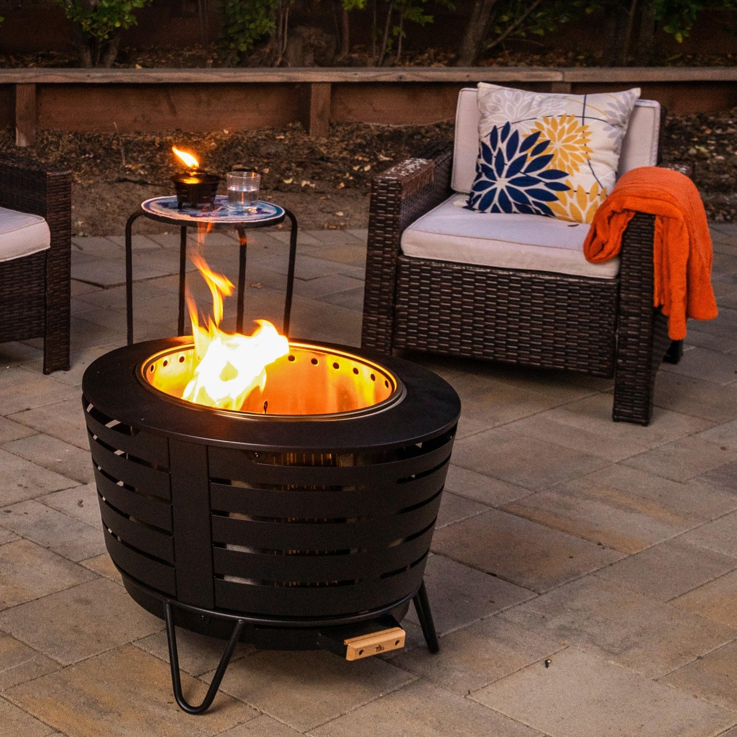 TIKI Mini Fire Pit Tabletop Torch 2-Pack, Outdoor Decorative TIKI Torch for Patio, Backyard, and Garden, Black Metal Tabletop Flame Torch, Includes