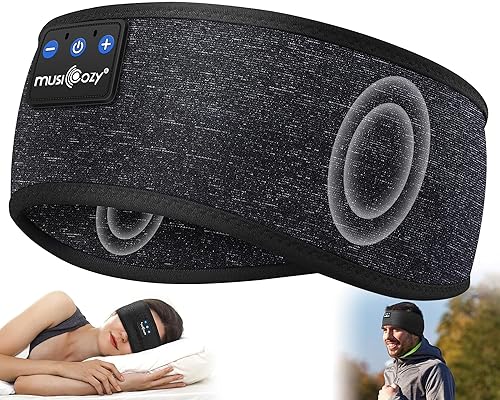 MUSICOZY Sleep Headphones Bluetooth 5.4 Headband, Wireless Earphones Sweat Resistant Earbuds with Ultra-Thin HD Stereo Speaker for Workout Running