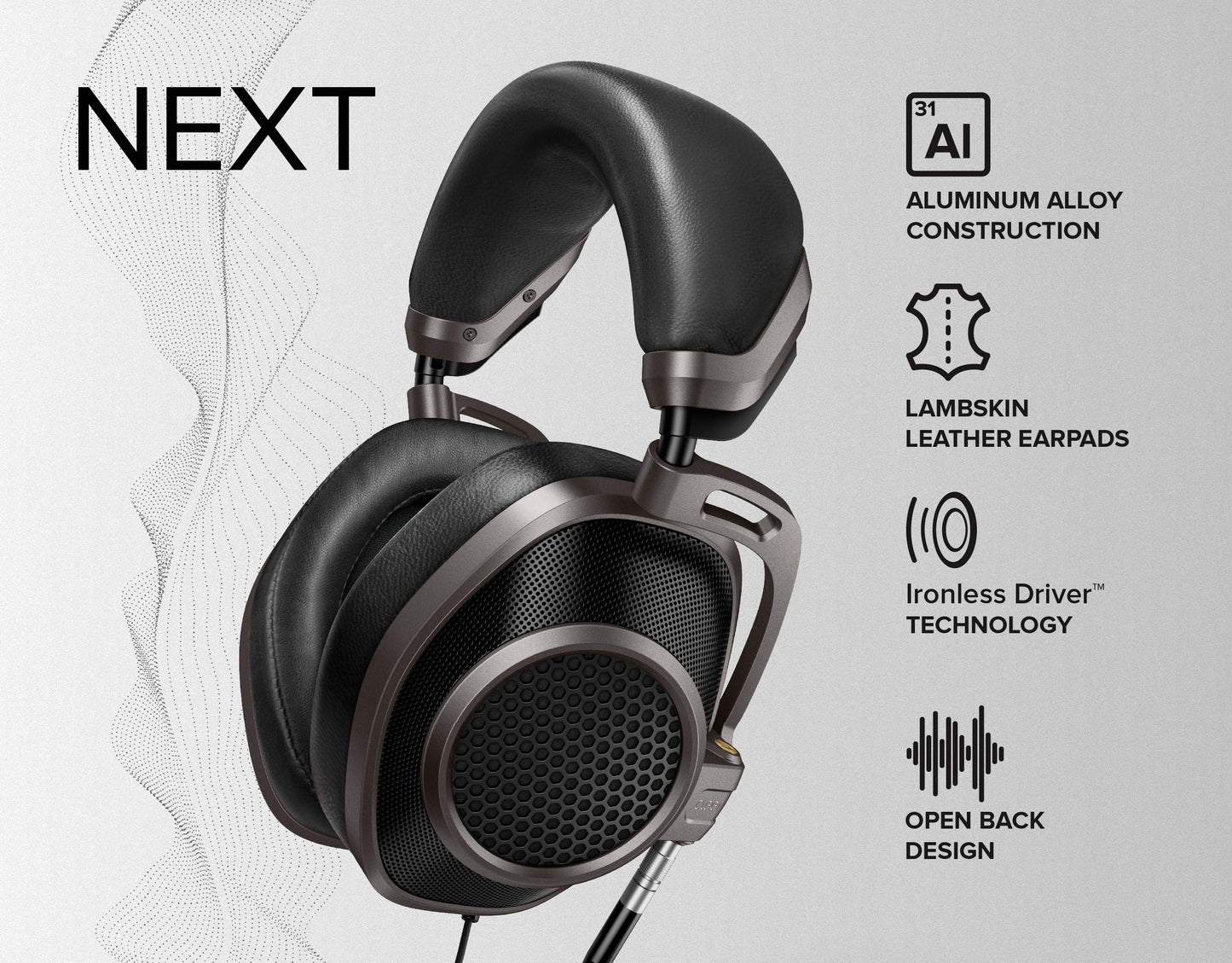 Cleer Audio NEXT Wired Audiophile Headphones - High End Lambskin Memory Foam Studio Earpads, Open Back, Alloy Structure, Innovative Ironless…