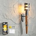 Medieval Torch Wall Sconce, Metal Torch Lamps with Wood Handles, Medieval Torch Light, Hand-Forged Wooden Handle Wall Lamps with E26 Light Bulb