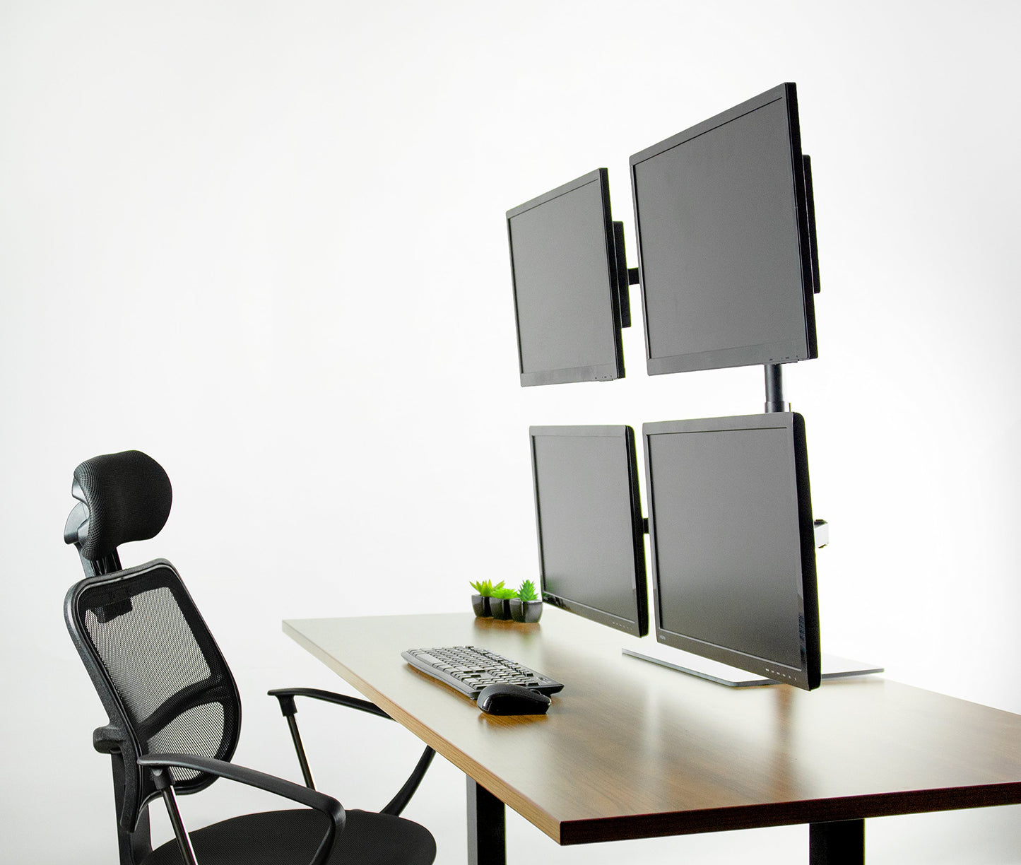 VIVO Black Adjustable Quad Monitor Desk Stand Mount, Free Standing Heavy Duty Glass Base, Holds 4 Screens up to 27 inches, STAND-V004FG