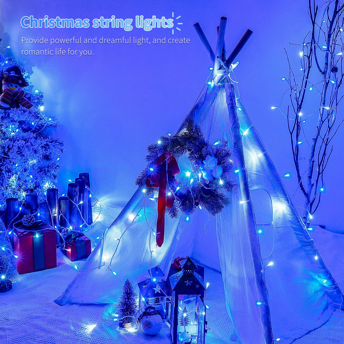 oopswow 100 LED Christmas Lights,33ft 8 Modes Extendable String Lights Outdoor Waterproof,Twinkle Fairy Lights Plug in