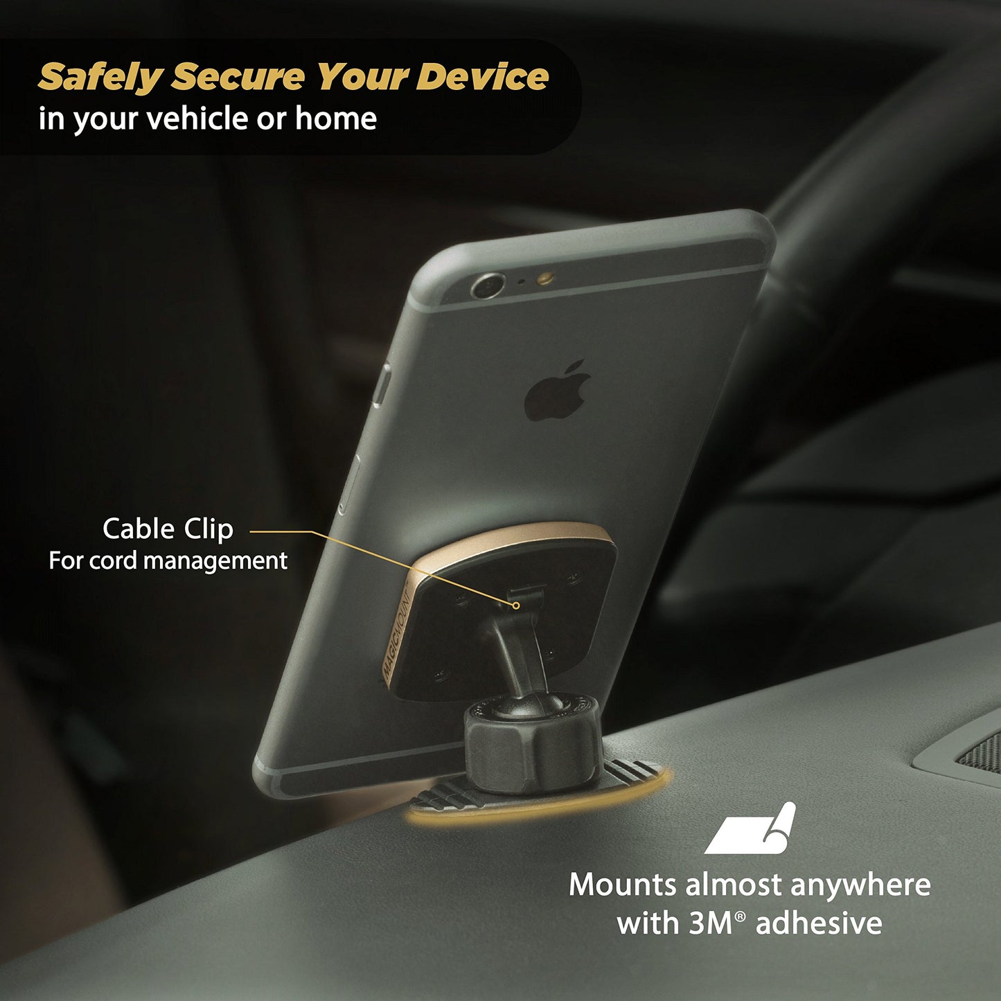 Scosche MPD-XTPP1 Magnetic MagicMount Pro Phone Mount for Car, Automotive-Grade Adhesive, 360 Degree View Rotation, Black/Silver