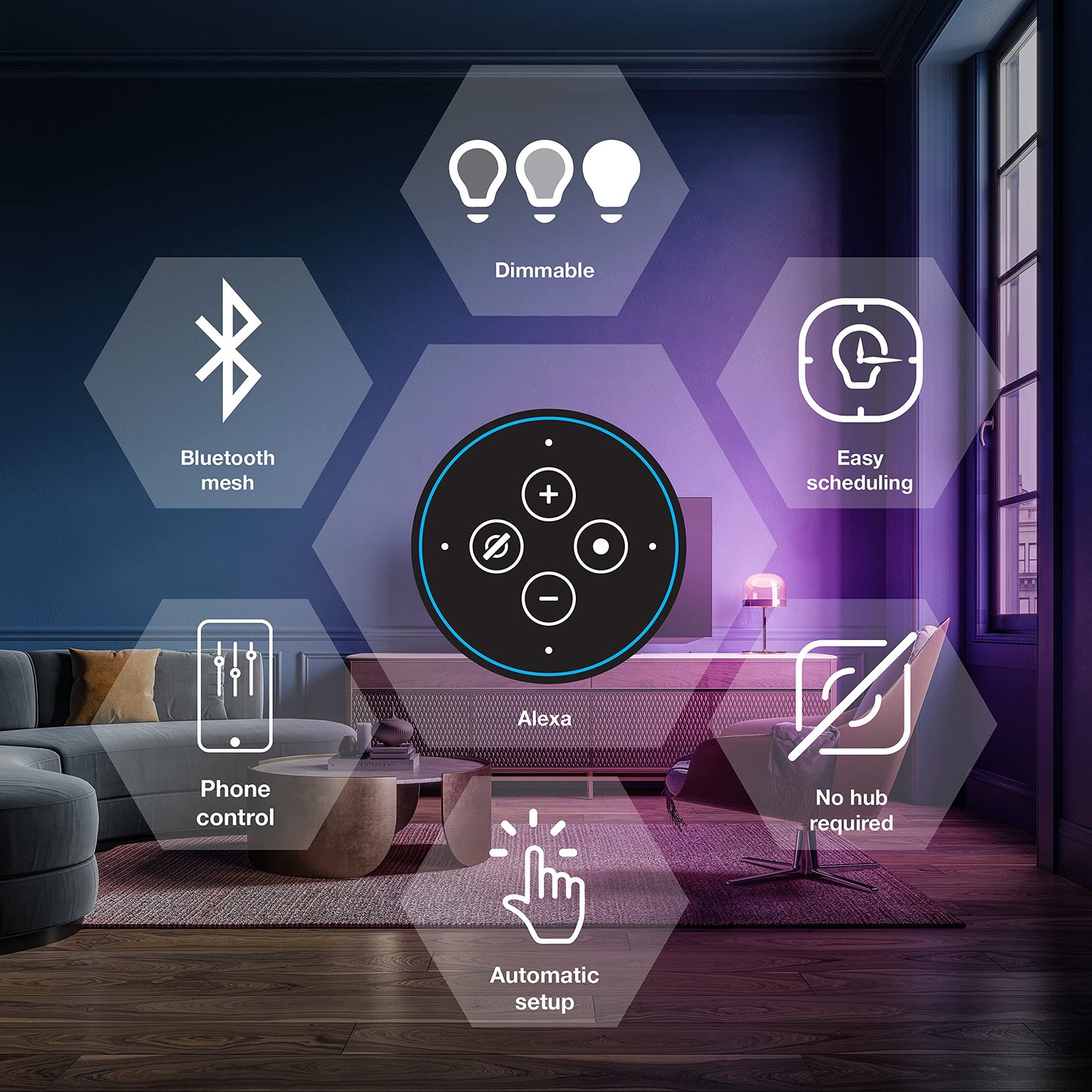 Sylvania Smart+ Bluetooth Mesh 60W Equivalent A19 LED Light Bulb, Full Color and Dimmable White, Compatible with Alexa, 2 Pack