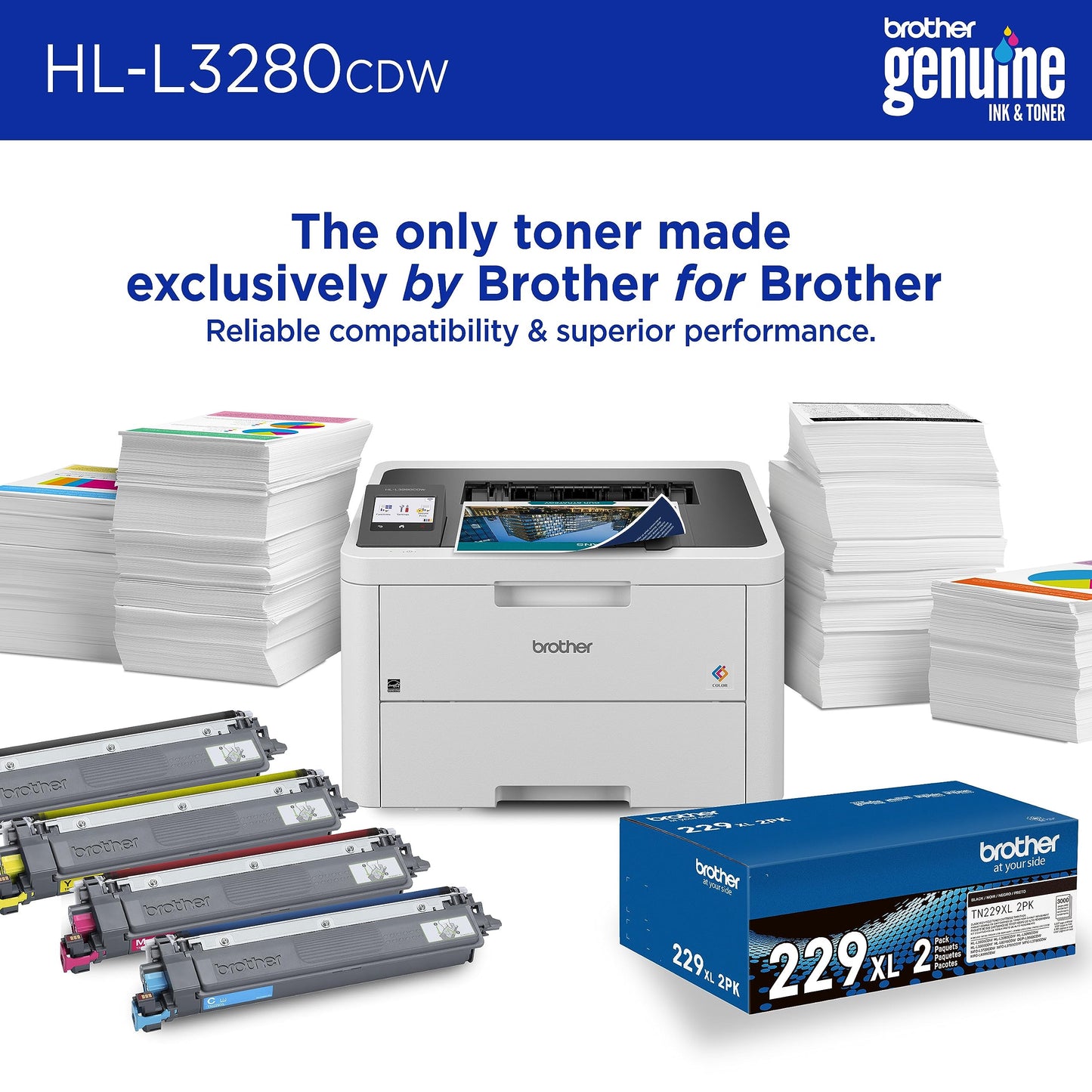 Brother HL-L3280CDW Wireless Compact Digital Color Printer with Laser Quality Output, Duplex, Mobile Printing & Ethernet | Includes 2 Month Refresh