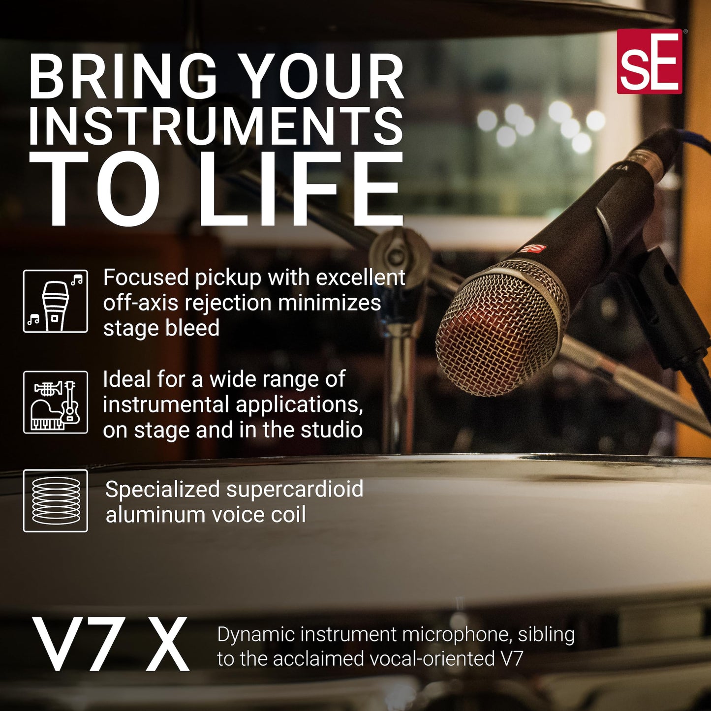 SE ELECTRONICS V7 X Dynamic Instrument Microphone for Live Performances & Instrument Recording in The Studio - Dynamic Microphone with Supercardioid