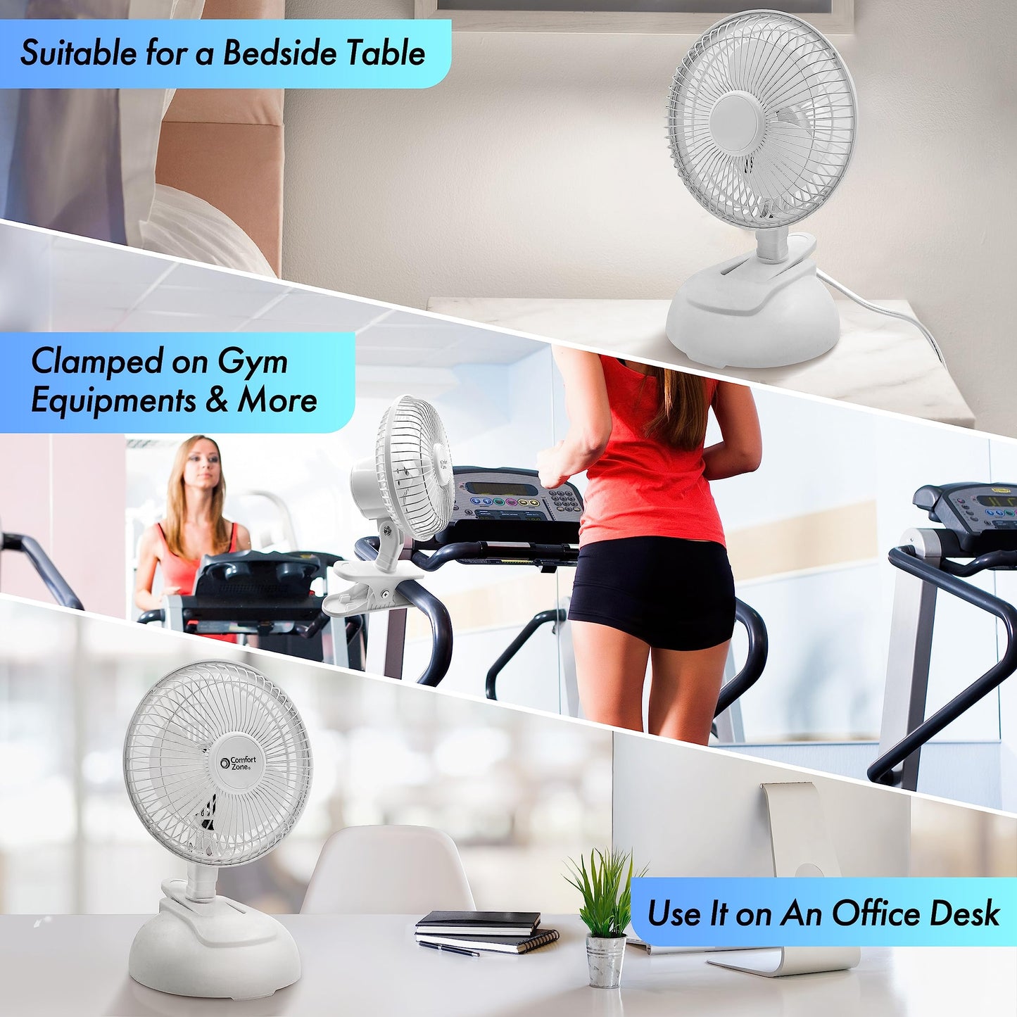 EZ-CHILL Personal Clip or Desk Fan with Removable Base, Portable Mini Bedroom Fan, 6 inch, 2 Speed, Strong Clamp, Firm Grip, Airflow 6.53 ft/sec