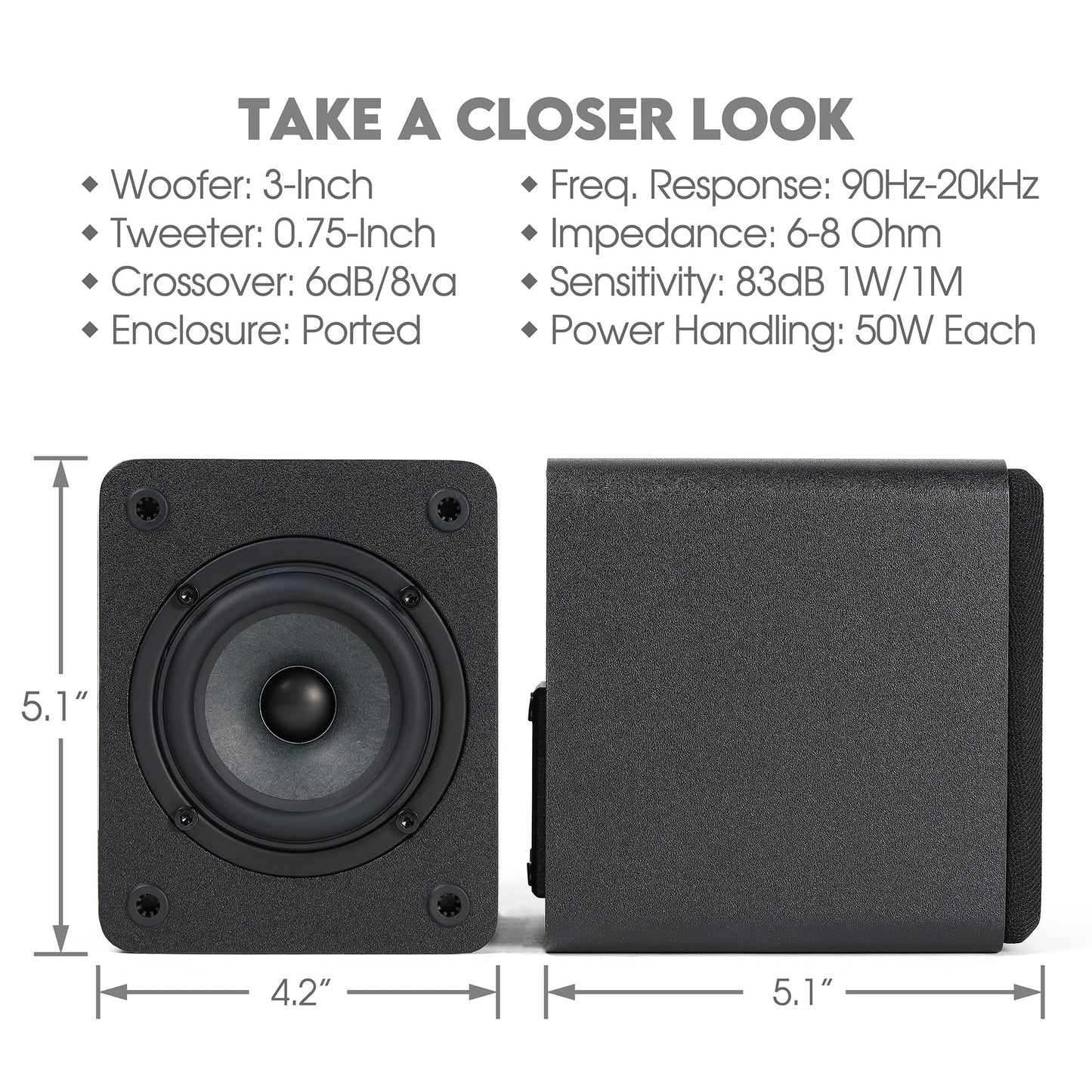 Micca COVO-S 2-Way Passive Bookshelf Speakers, Amplifier Required, Not for Turntable, 3-Inch Woofer, 0.75-Inch Tweeter, Wall Mountable, Pair, Black