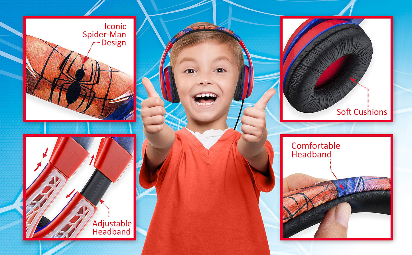 eKids Spiderman Kids Headphones with 3.5mm Audio Jack, Wired Headphones for School, Home or Travel (Spiderman)