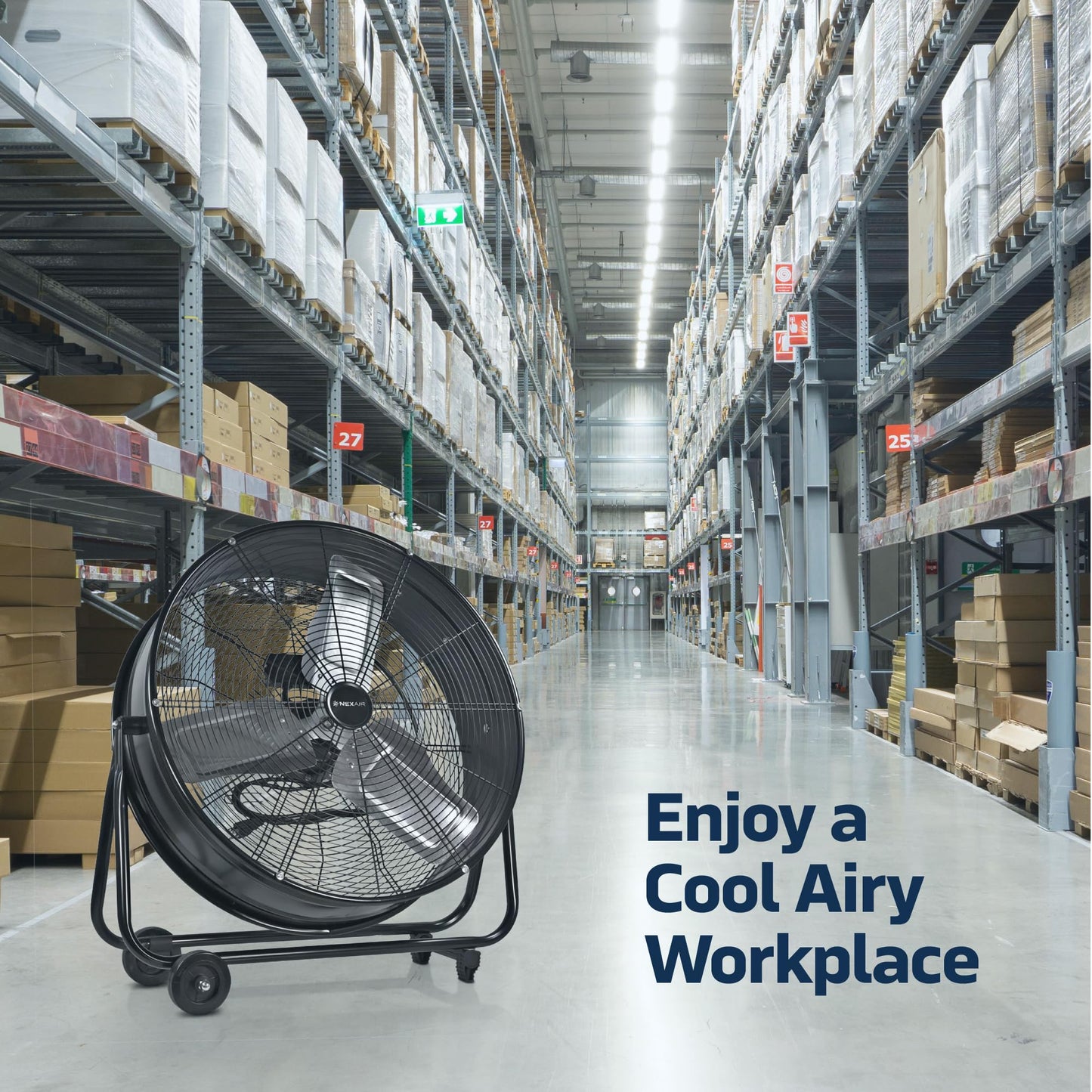 NEXAIR 24 Inch Industrial Drum Fan High Velocity, Heavy Duty Metal Floor Fan, 3 Speed Air Circulator, 360° Tilt Commercial Shop Fan for Warehouse