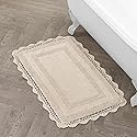 Laura Ashley Absorbent Bath Mat Reversible Crochet Soft and Plush Bathroom Mat 100% Cotton 24x40 Bath Rug, Linen