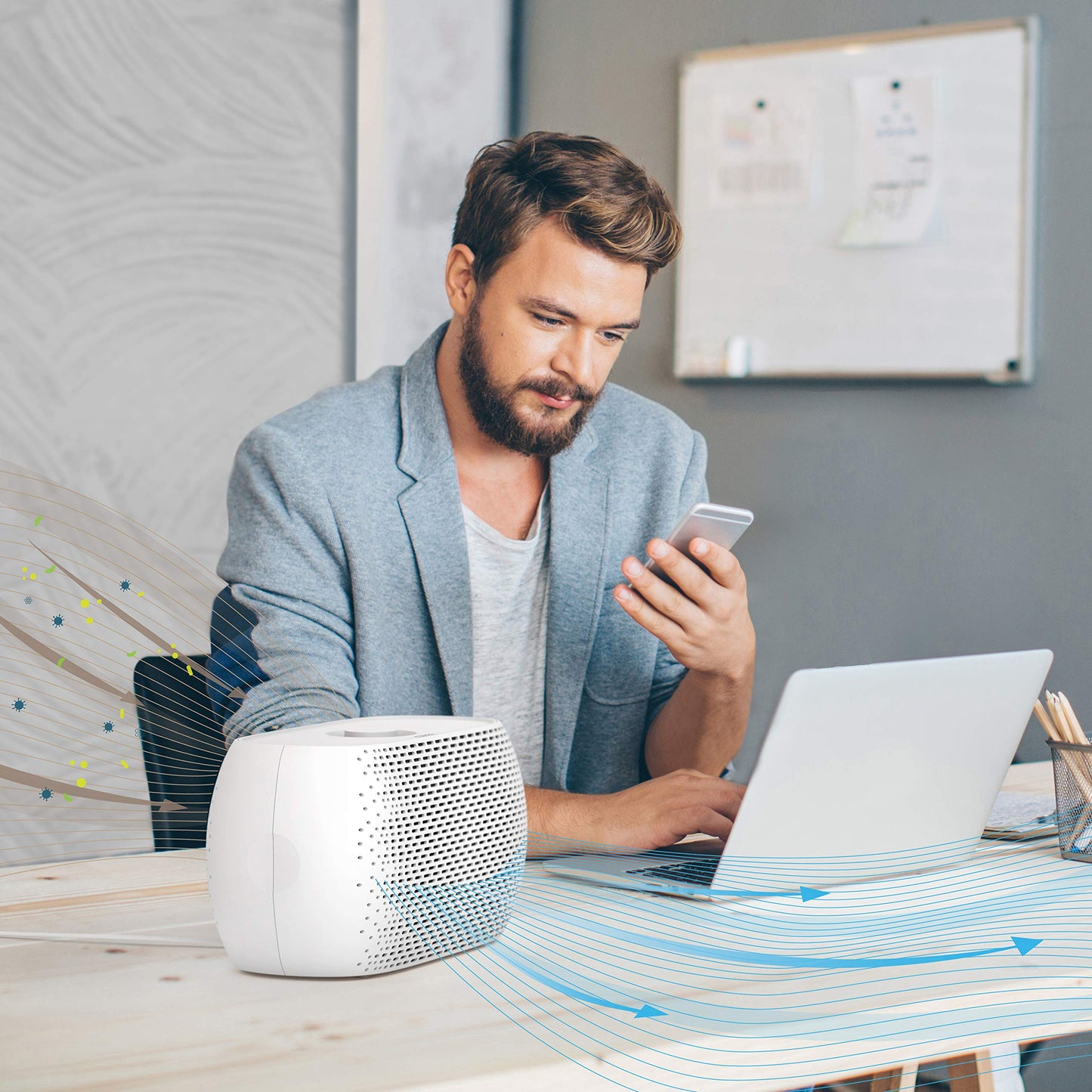 Pure Enrichment PureZone Breeze Tabletop 2-in-1 Air Purifier - True HEPA Filter Cleans Air, Helps Alleviate Allergies, Removes Pet Hair, & Smoke