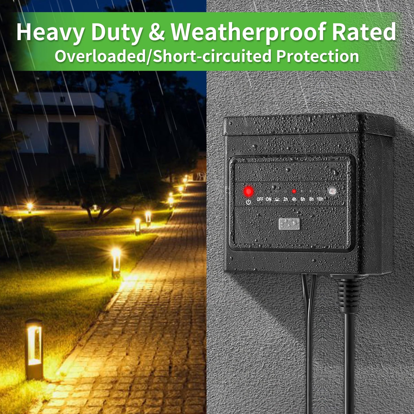 QITIM 60W Low Voltage Landscape Transformer with Timer and Photocell Sensor, 120V AC to 12V DC, Dusk to Dawn and 2/4/6/8/10 Countdown Timer
