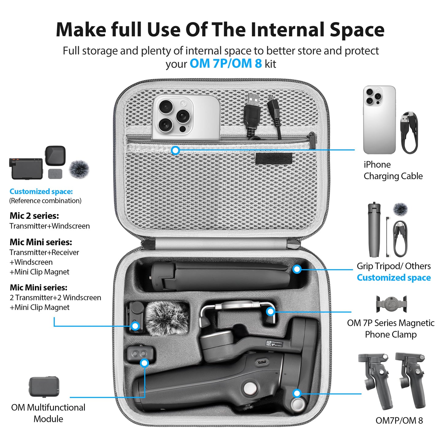 STARTRC PHOTO Osmo Mobile 7P/8 Case, Portable PU Shoulder Bag for DJI OM 7 Pro/OM8 Gimbal Stabilizer Travel Case for DJI Osmo Mobile 8/7/7P