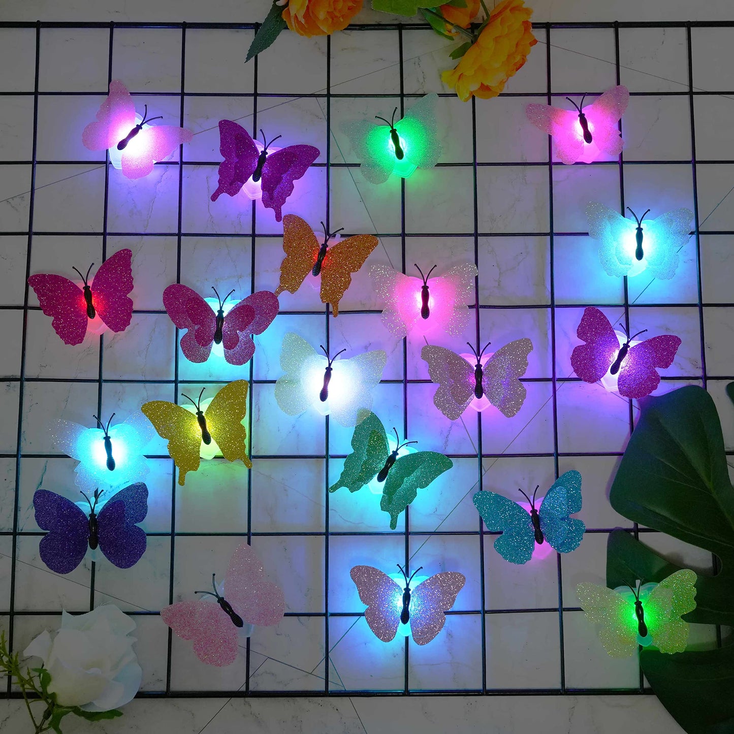 Cynzia 3D LED Butterfly Night Lights, 40Pcs Single and Double Butterfly Decoration Light, Glowing Flash Wall Stickers Light for Bedroom, Garden